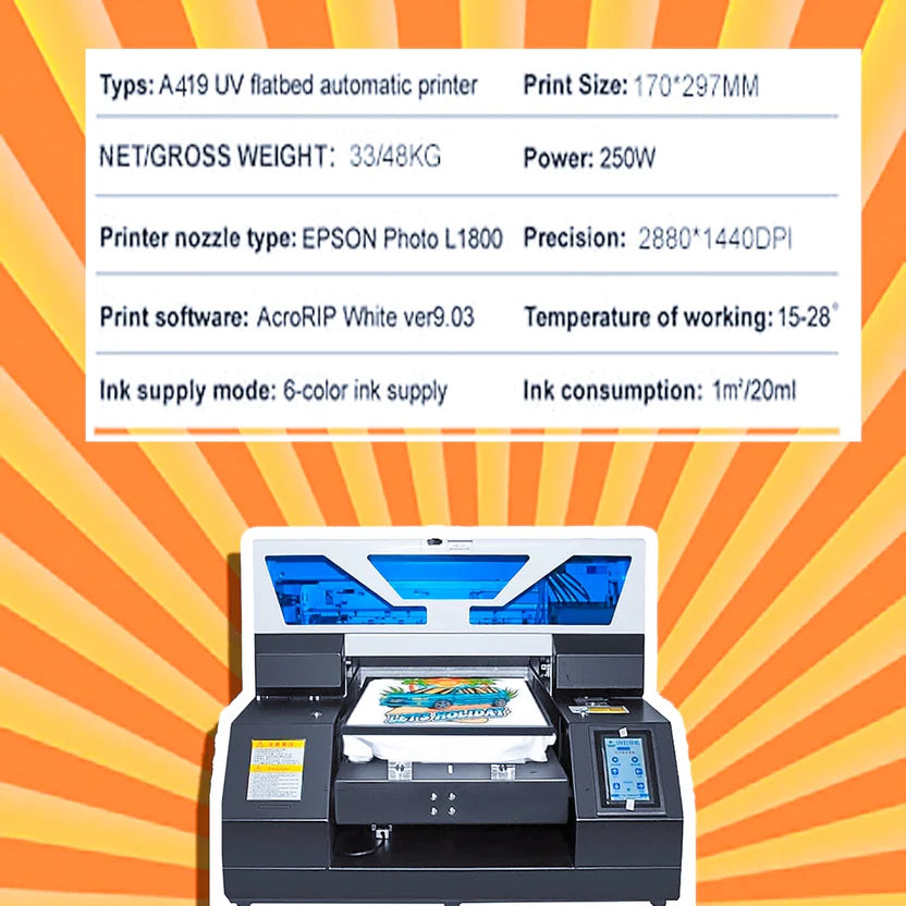 L1800 DTG printer T-shirt machine, 2880 x1440dpi, with vacuum platform and bottle holder, suitable for T-shirt printing, glass, acrylic leather stickers