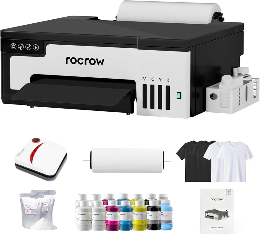 XP600 DTF printer, equipped with a powder shaker and dryer, is suitable for DIY T-shirt printing, white ink mixing, and automatic cleaning