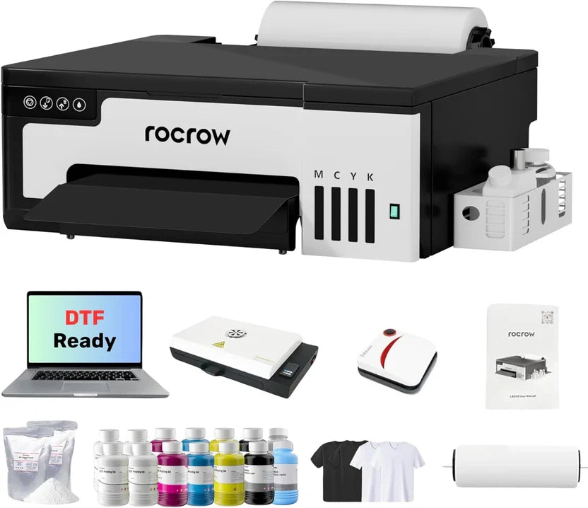 XP600 DTF printer, equipped with a powder shaker and dryer, is suitable for DIY T-shirt printing, white ink mixing, and automatic cleaning