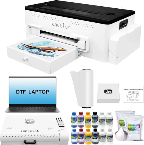 DTF printer with roll feeder, white ink circulation and easy operation, DTF printer package suitable for dark and light garments