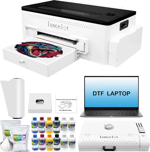 DTF printer with roll feeder, white ink circulation and easy operation, DTF printer package suitable for dark and light garments