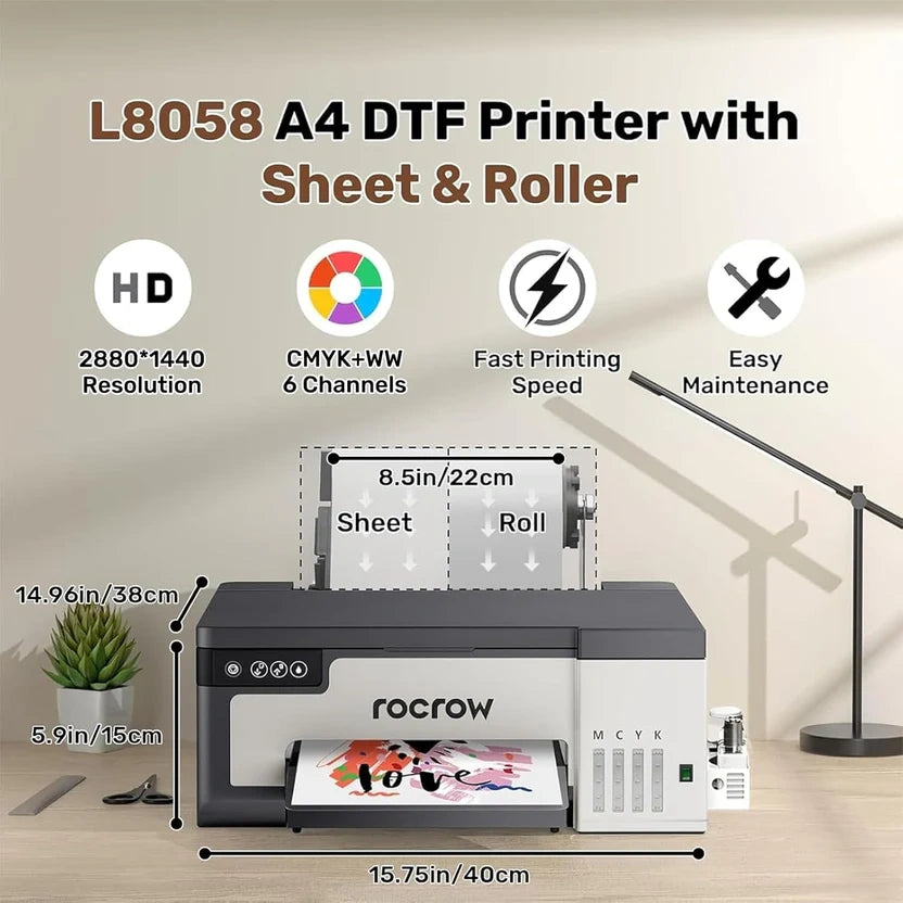 XP600 DTF printer, equipped with a powder shaker and dryer, is suitable for DIY T-shirt printing, white ink mixing, and automatic cleaning