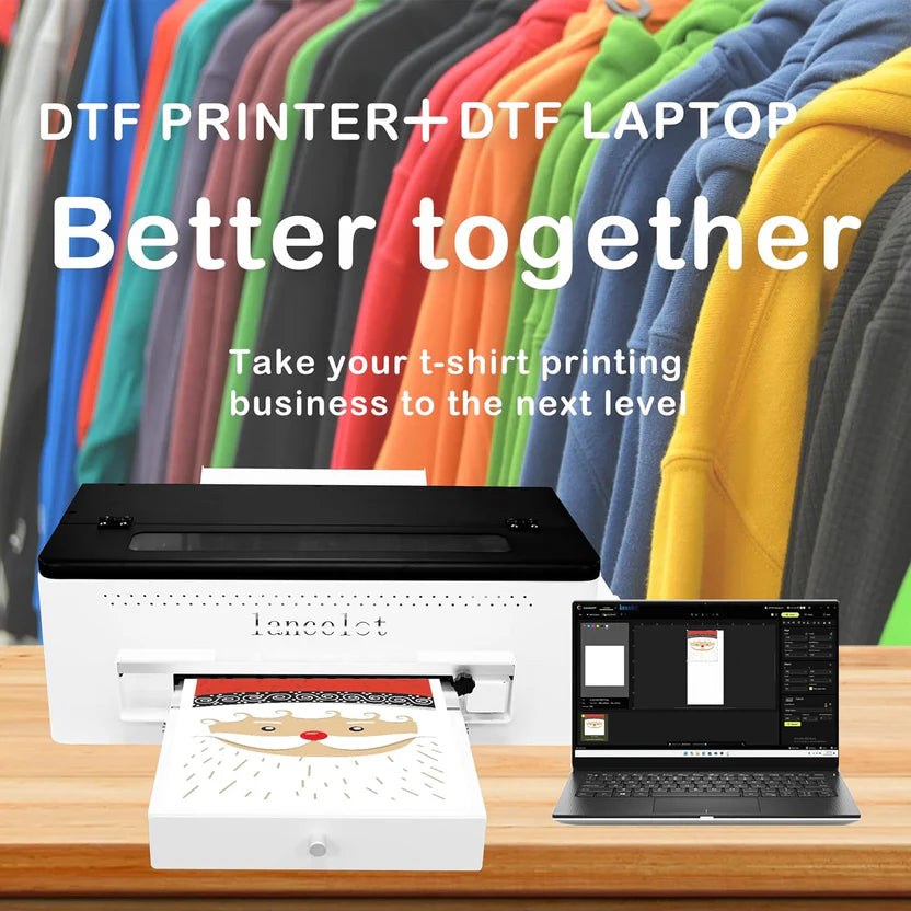 DTF printer with roll feeder, white ink circulation and easy operation, DTF printer package suitable for dark and light garments