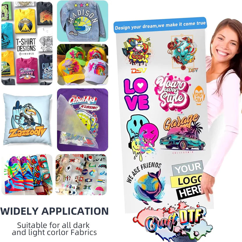 DTF L1800 printer has a built-in white ink circulation system, suitable for dark/light T-shirts, hoodies, pillows and other different fabrics